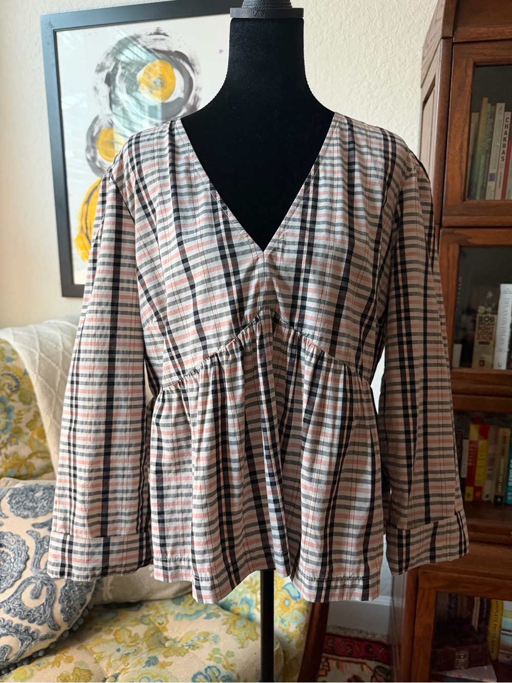 Rails Noella Stockholm Check Plaid Peplum Blouse Size L